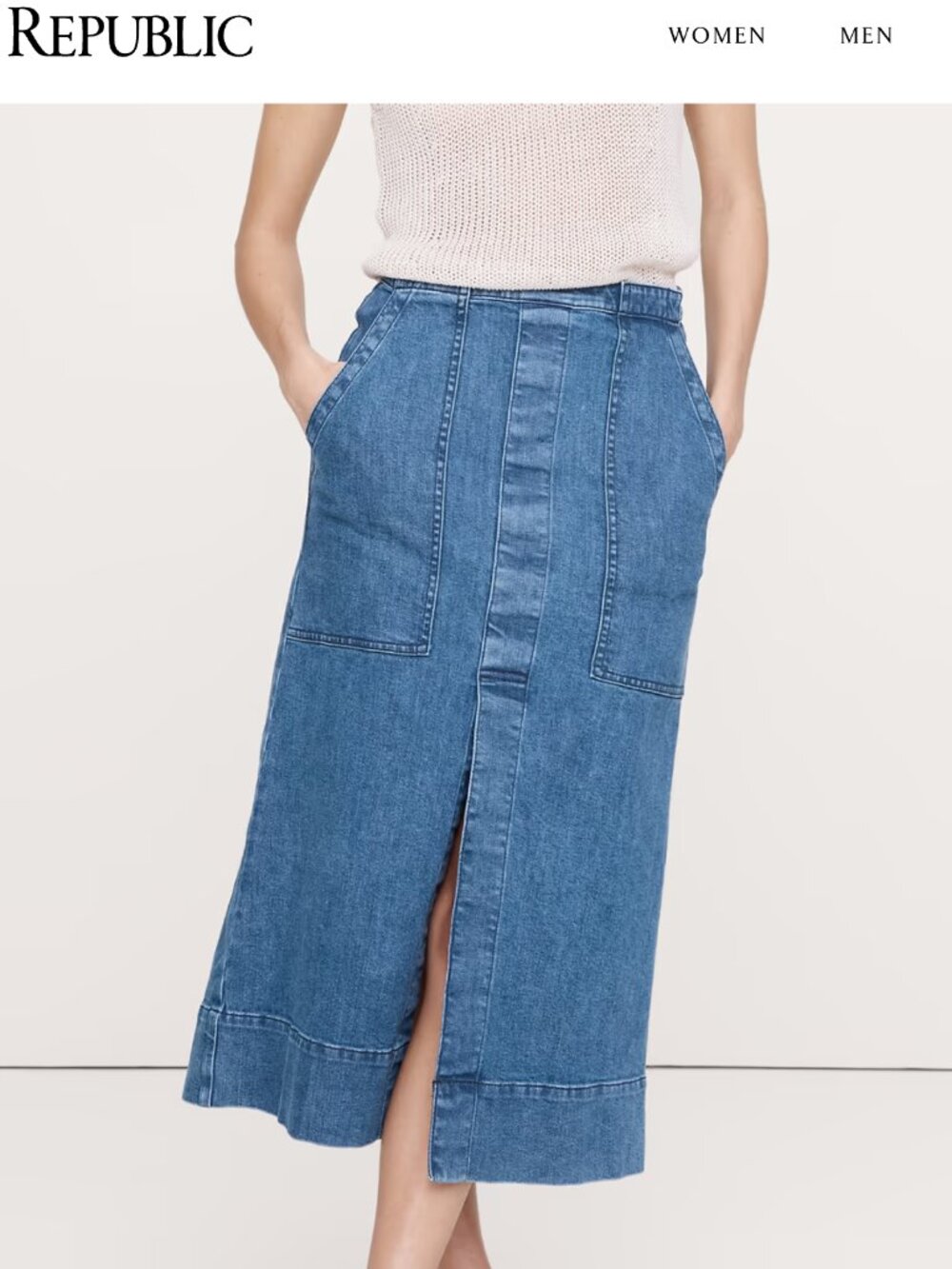 Denim Front-Slit Midi Skirt Petite size 0 NWT